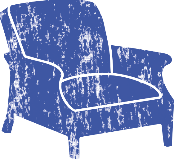 Le logo, un fauteuil bleu